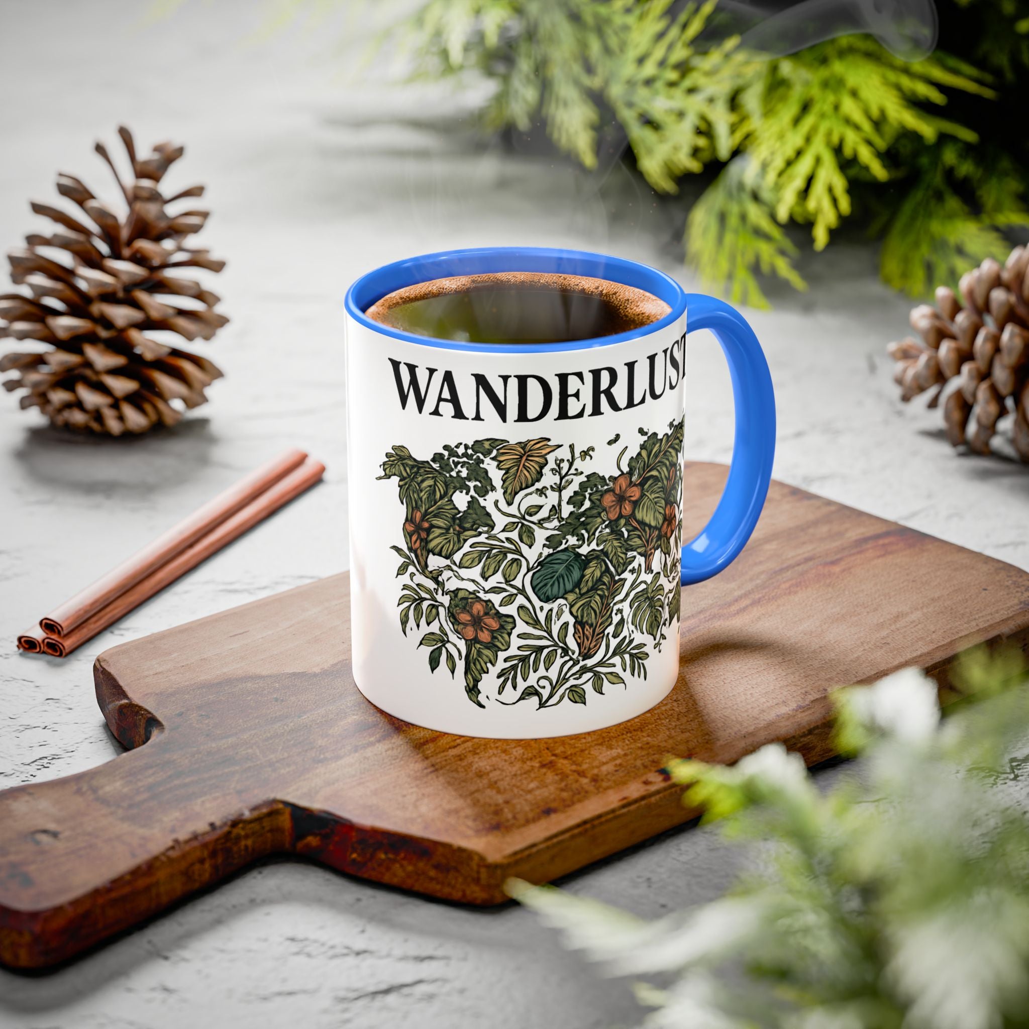 Wanderlust Floral Travel Mug — 11oz/15oz Ceramic Coffee Cup