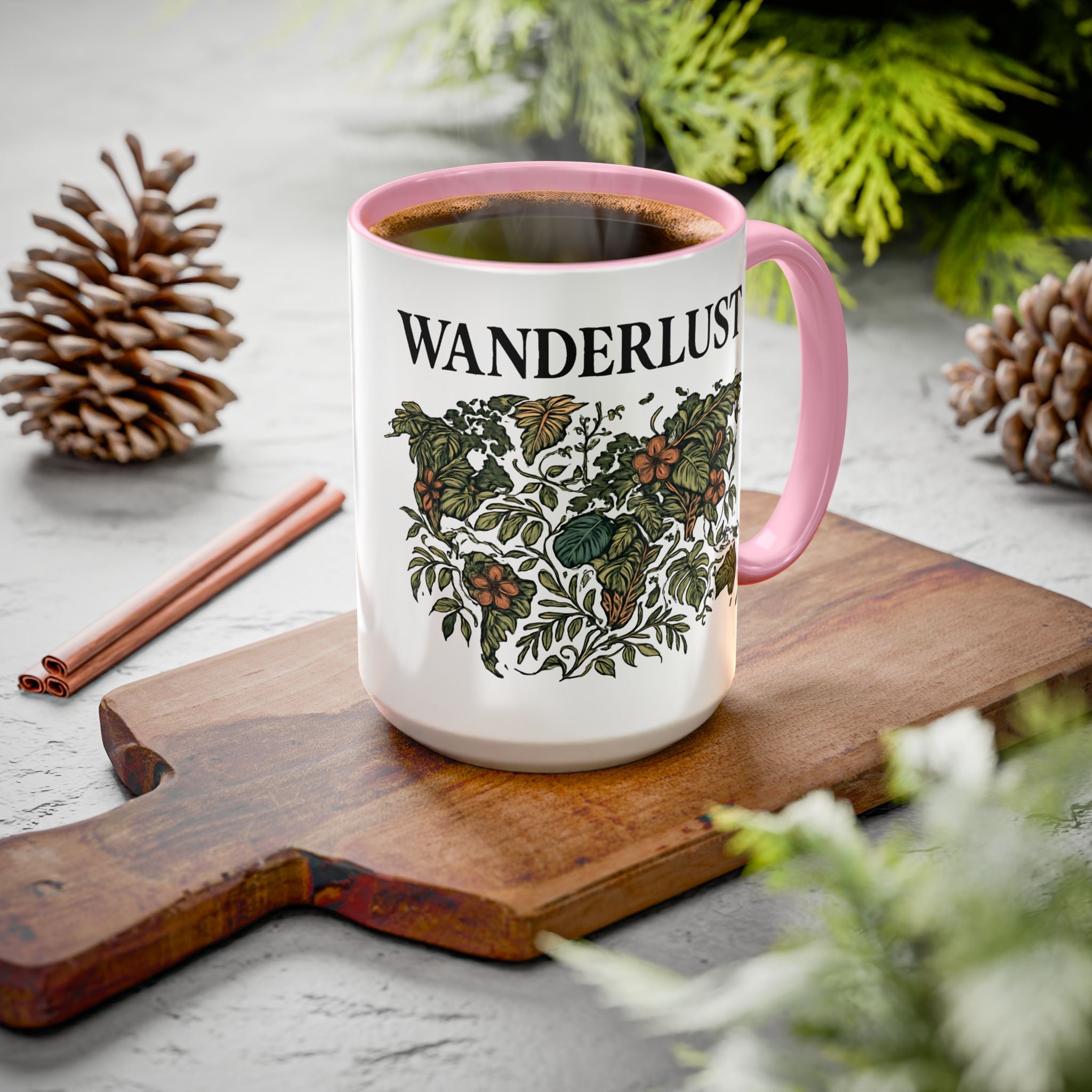 Wanderlust Floral Travel Mug — 11oz/15oz Ceramic Coffee Cup