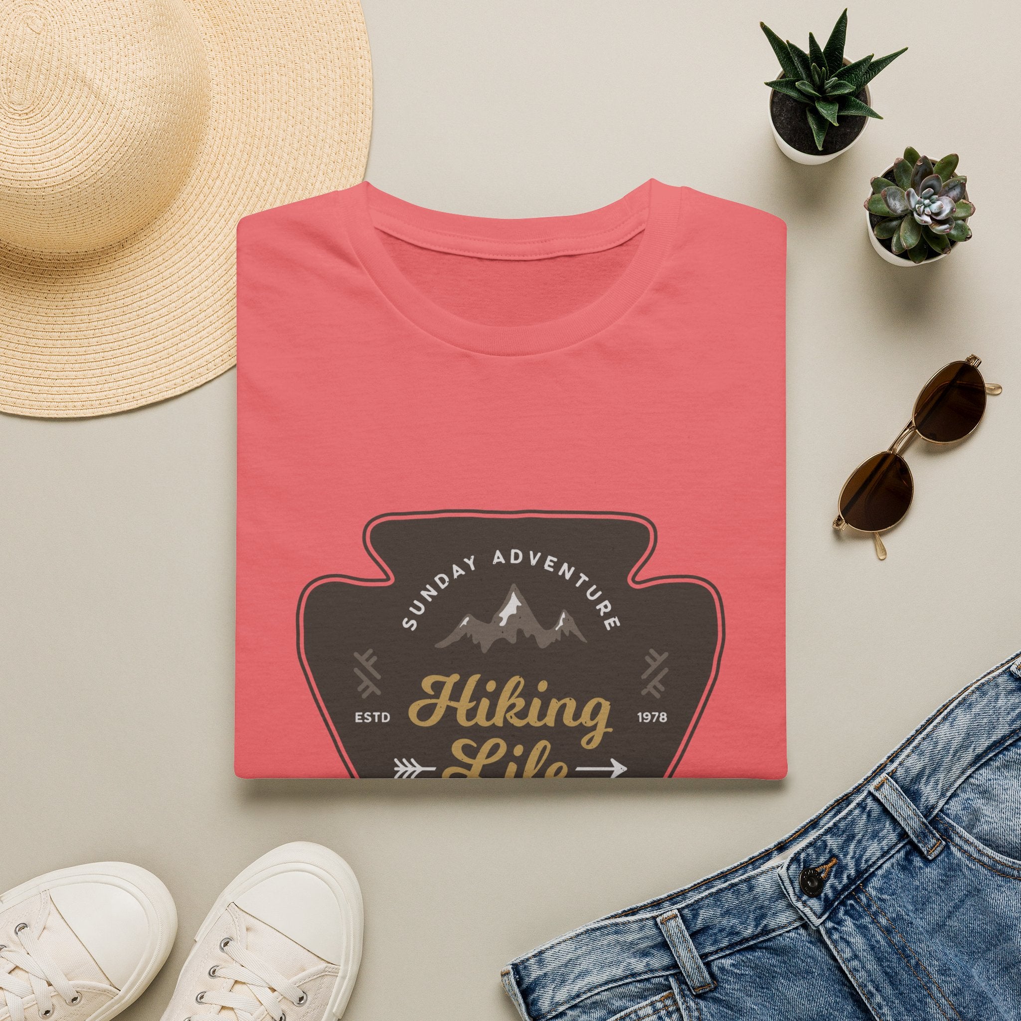 Hiking Life Graphic T-Shirt — Sunday Adventure Mountain Badge Tee