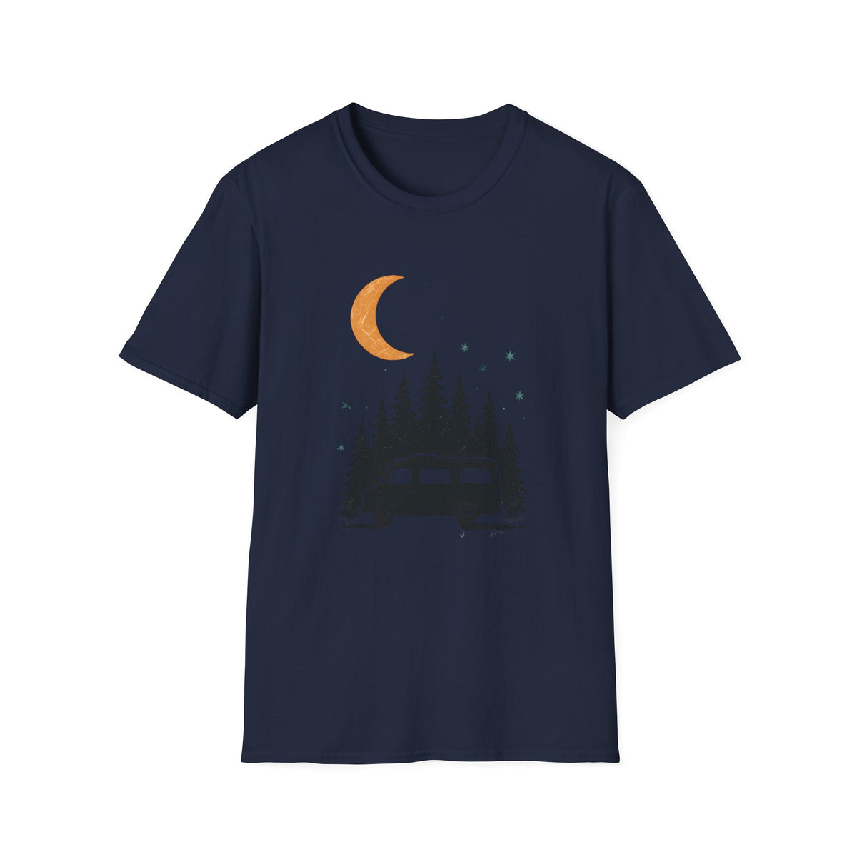 T-Shirt: Retro Camper Night Moon Tee — Forest Van Camping Graphic
