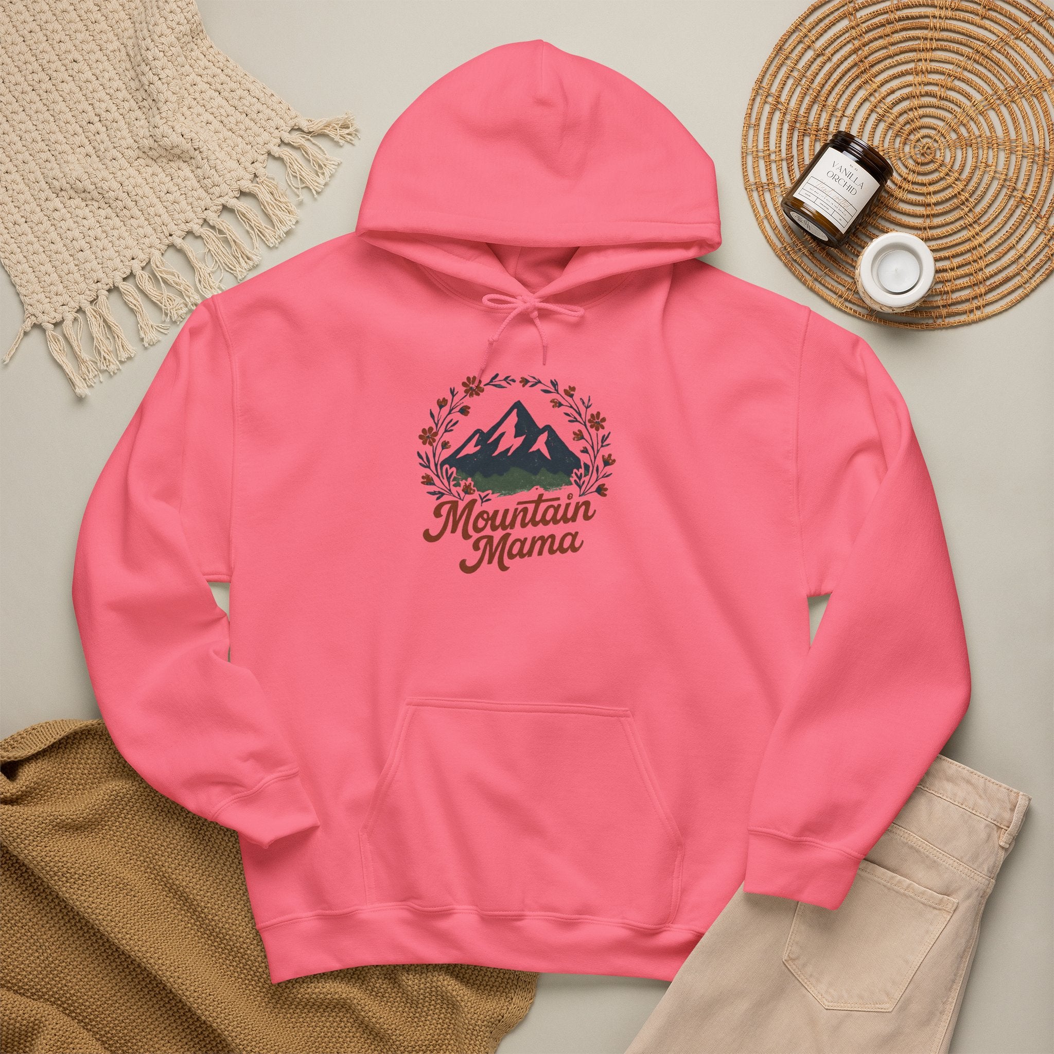 Mountain Mama Hoodie — Floral Mountain Graphic Pullover for Outdoor Moms