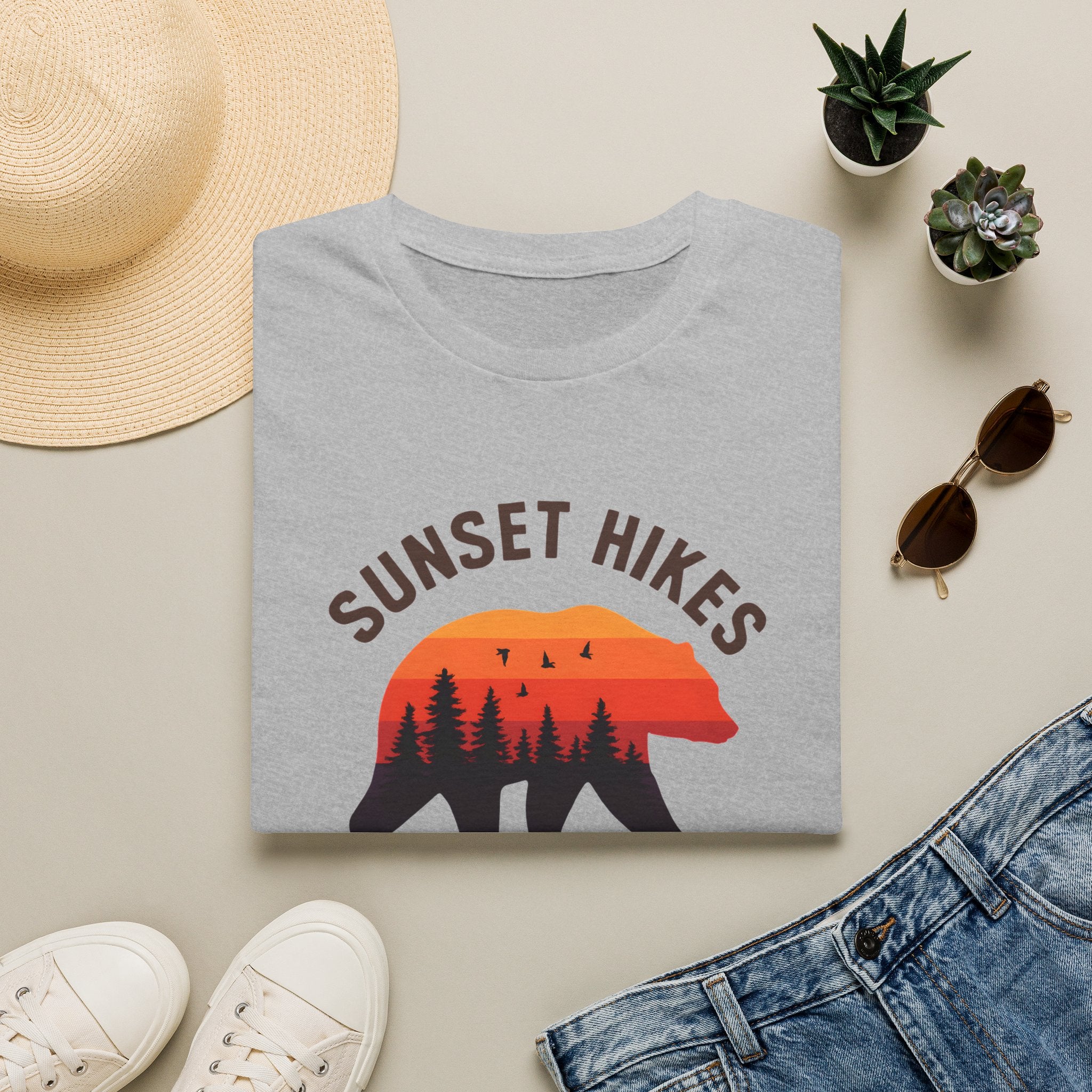 Sunset Hikes T-Shirt — Bear Silhouette Mountain Sunset Tee