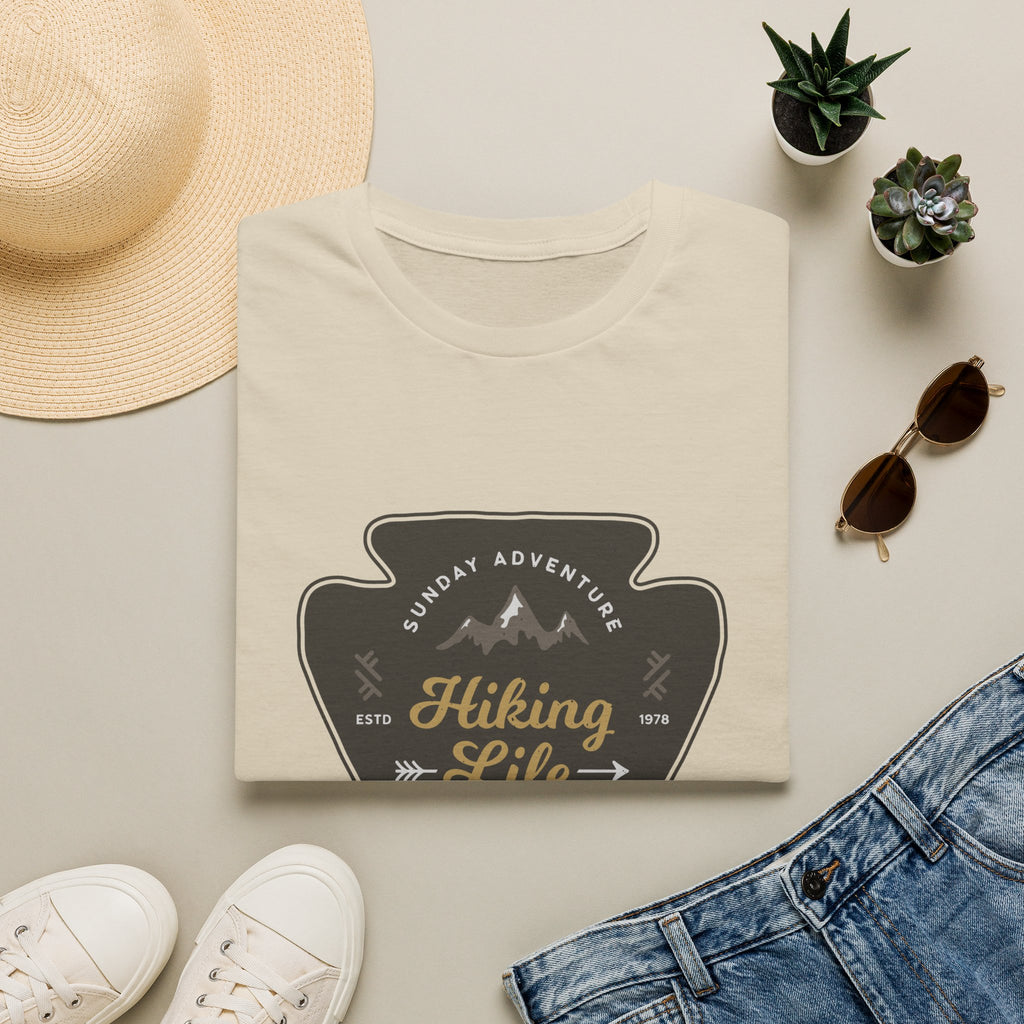 Hiking Life Graphic T-Shirt — Sunday Adventure Mountain Badge Tee