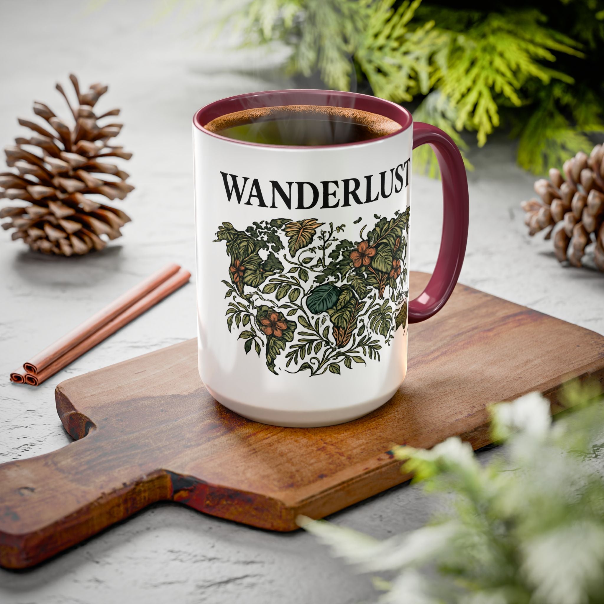 Wanderlust Floral Travel Mug — 11oz/15oz Ceramic Coffee Cup