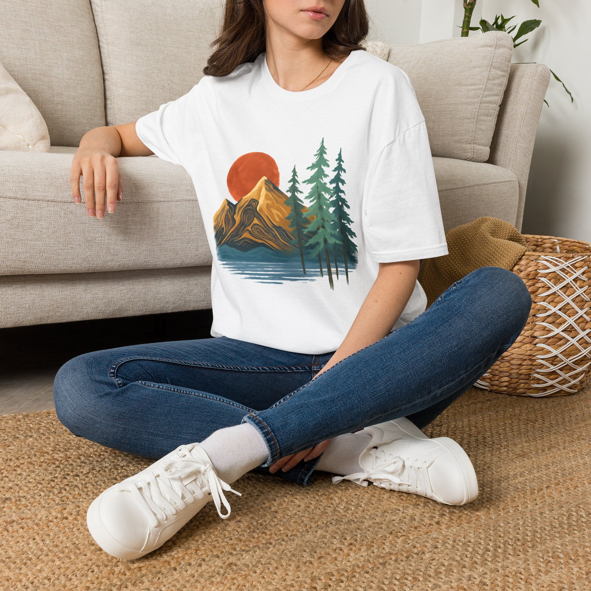 Mountain Sunset T-Shirt — Vintage Pine Forest Graphic