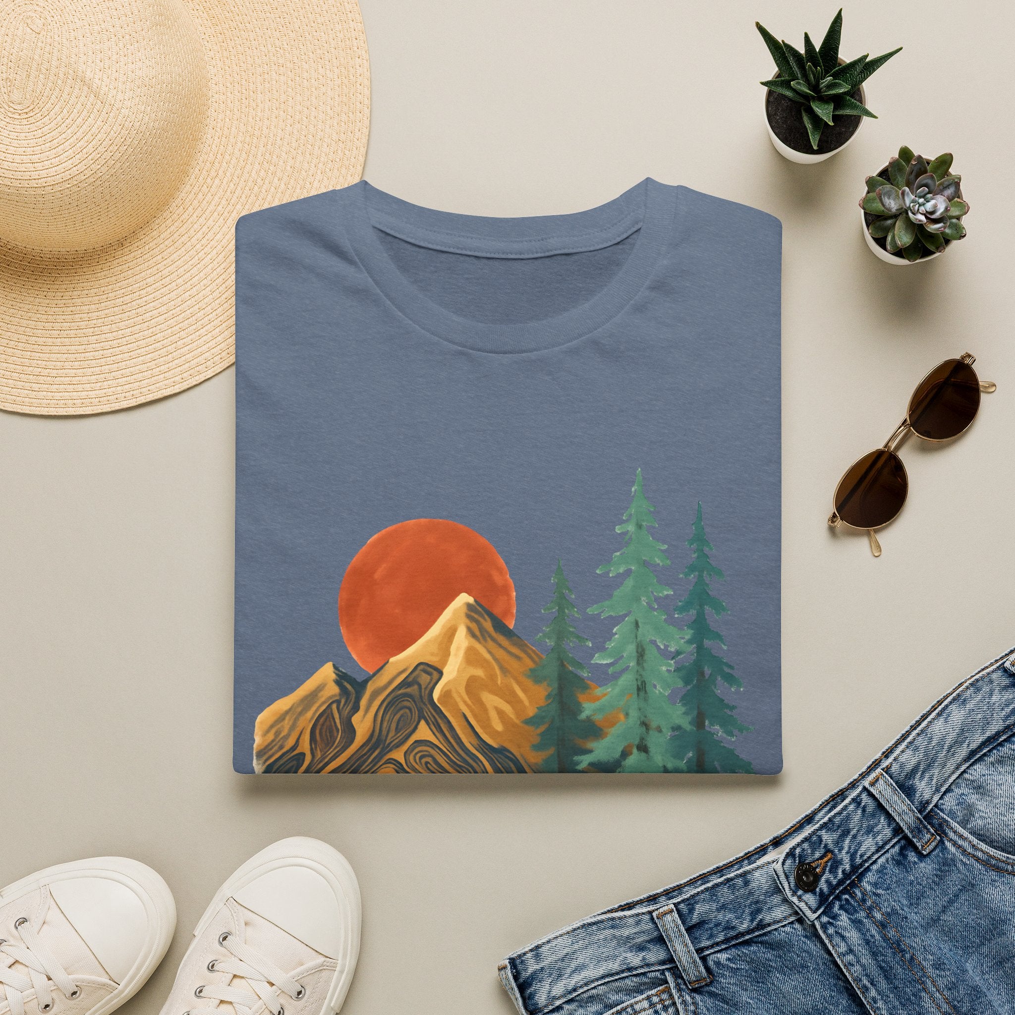 Mountain Sunset T-Shirt — Vintage Pine Forest Graphic