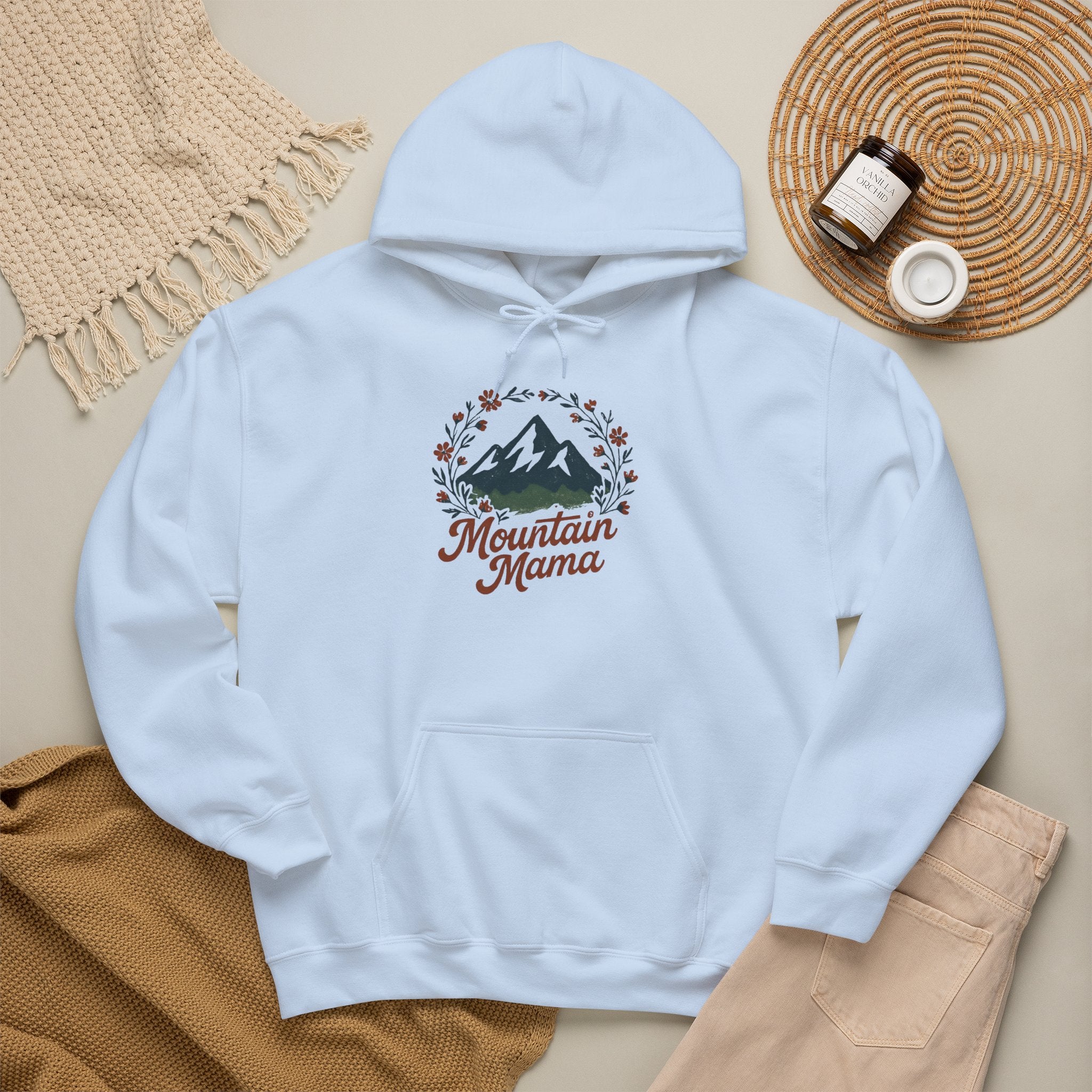 Mountain Mama Hoodie — Floral Mountain Graphic Pullover for Outdoor Moms