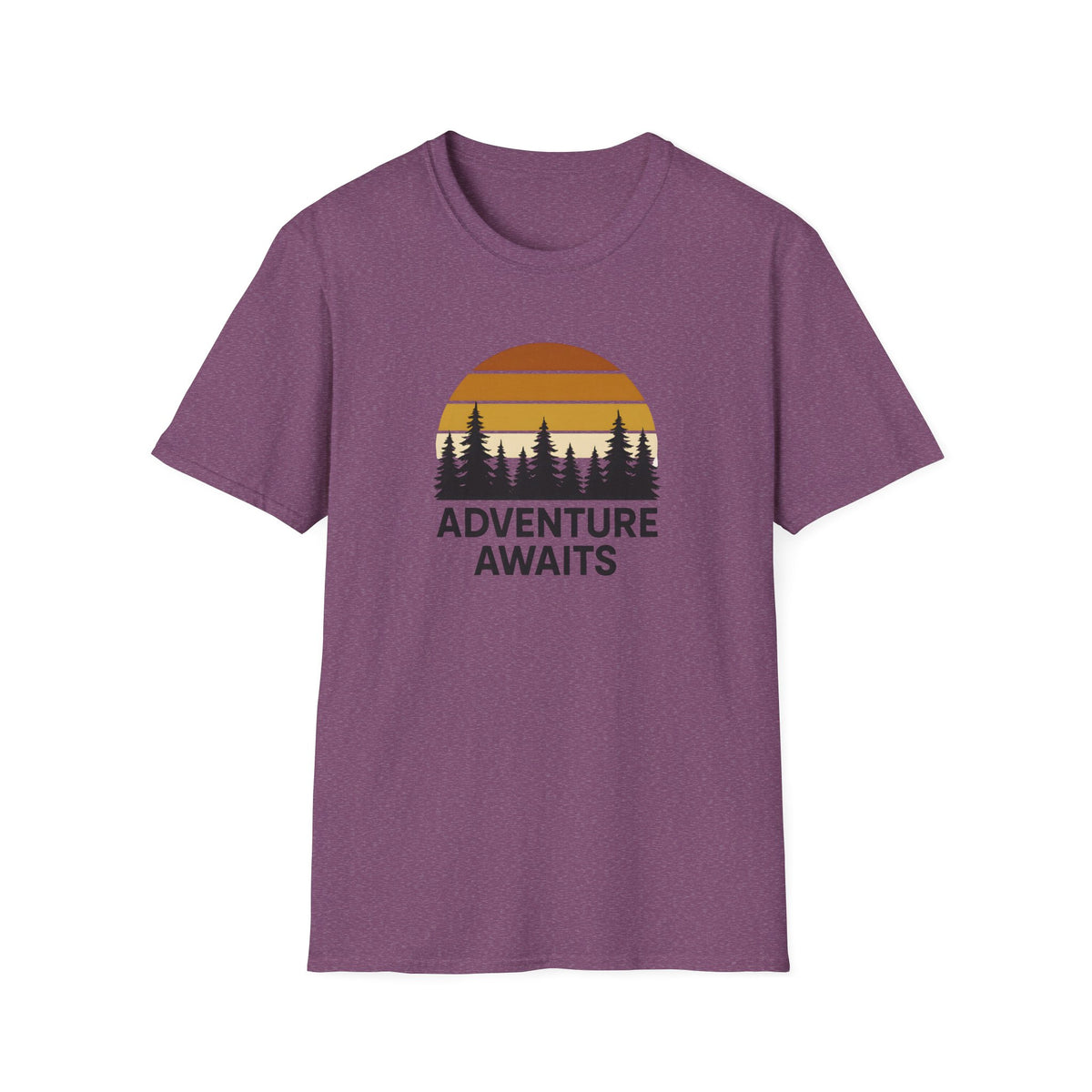 Adventure Awaits T-Shirt — Retro Sunset Forest Graphic Tee