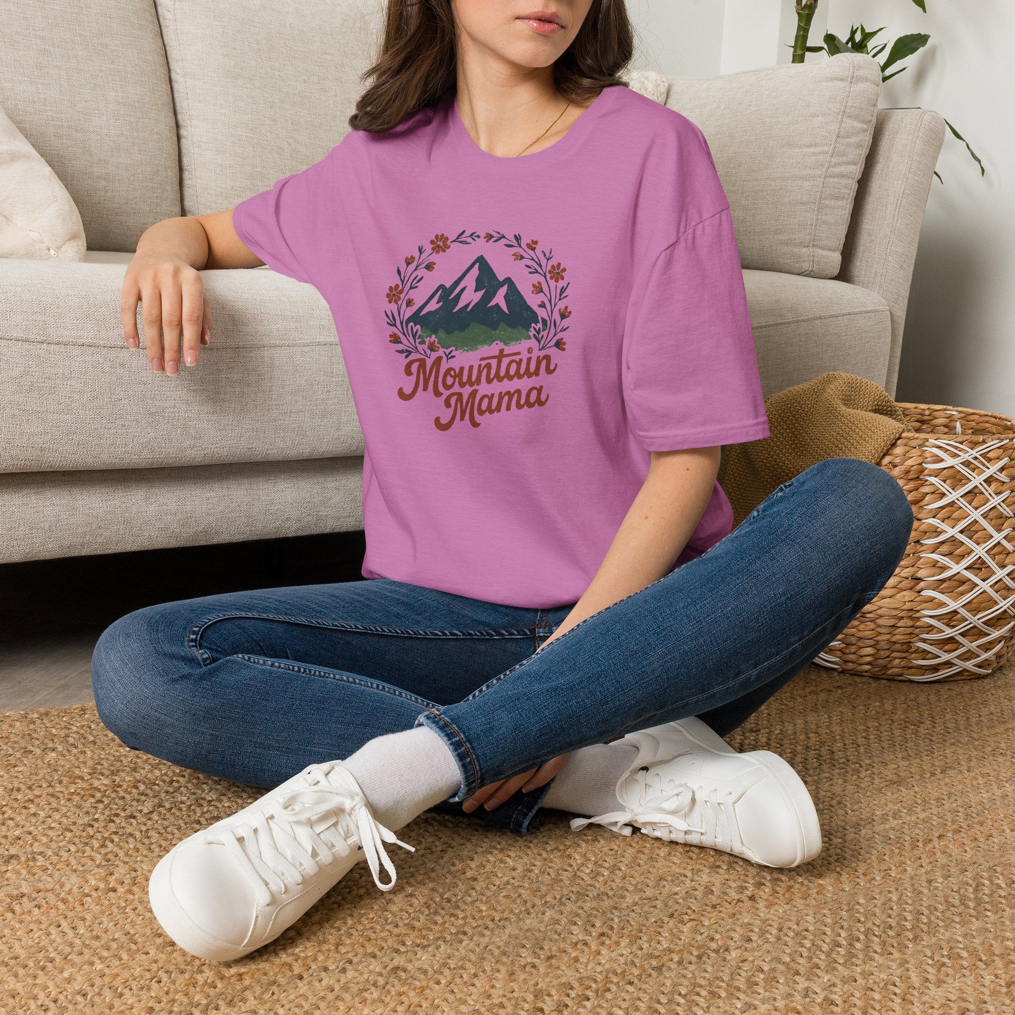 Mountain Mama T-Shirt — Floral Mountain Graphic Tee for Outdoor Moms