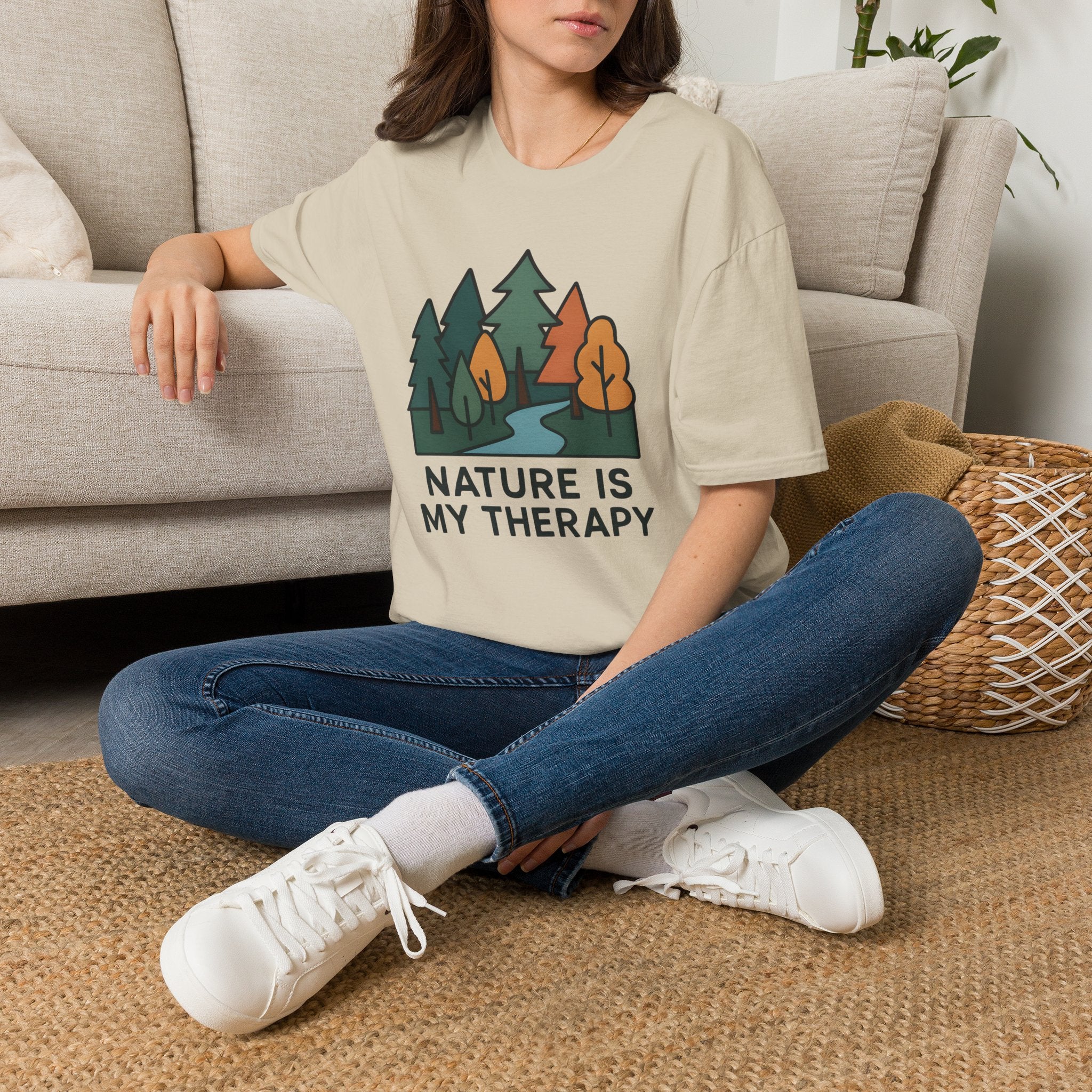 Nature Is My Therapy T-Shirt — Scenic Forest River Graphic Tee