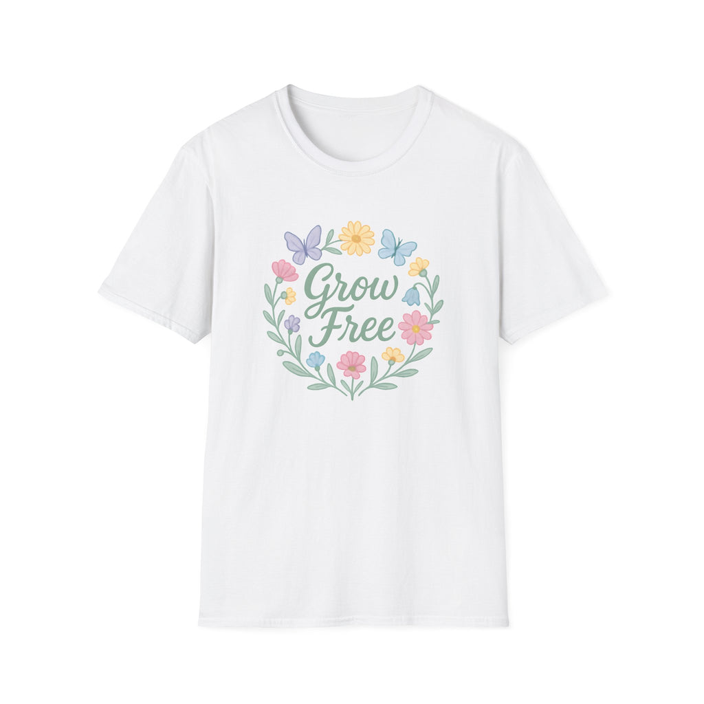 Grow Free Floral T-Shirt — Pastel Garden Butterfly Tee