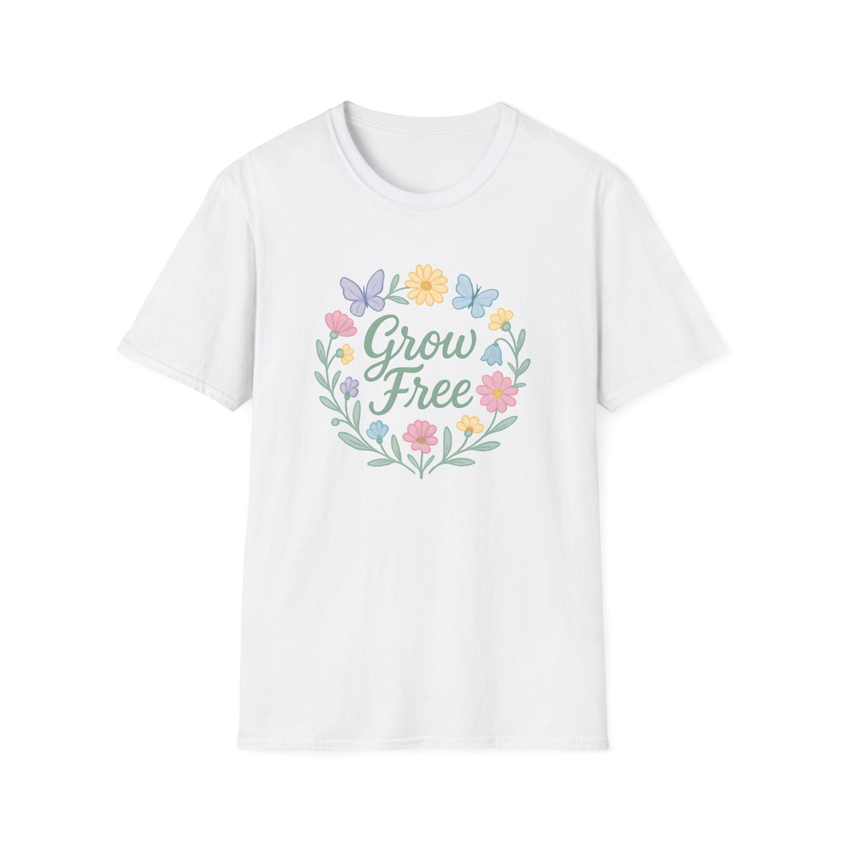 Grow Free Floral T-Shirt — Pastel Garden Butterfly Tee