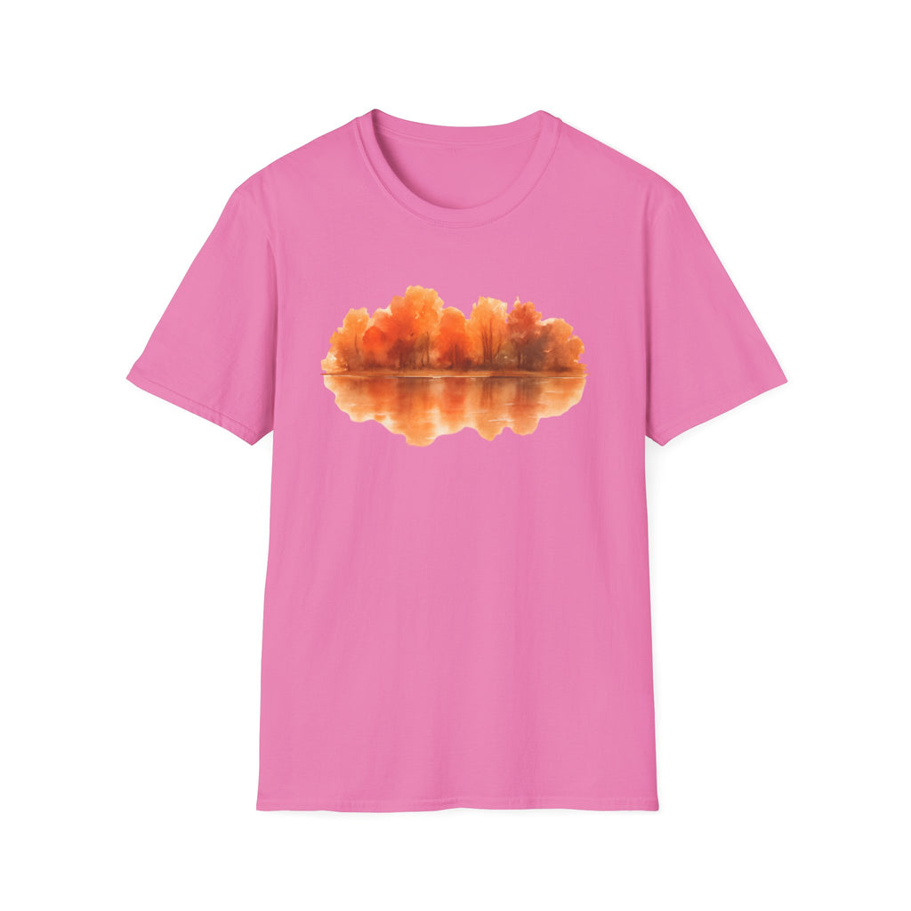 Autumn Lake Reflection T-Shirt — Orange Fall Trees Graphic Tee