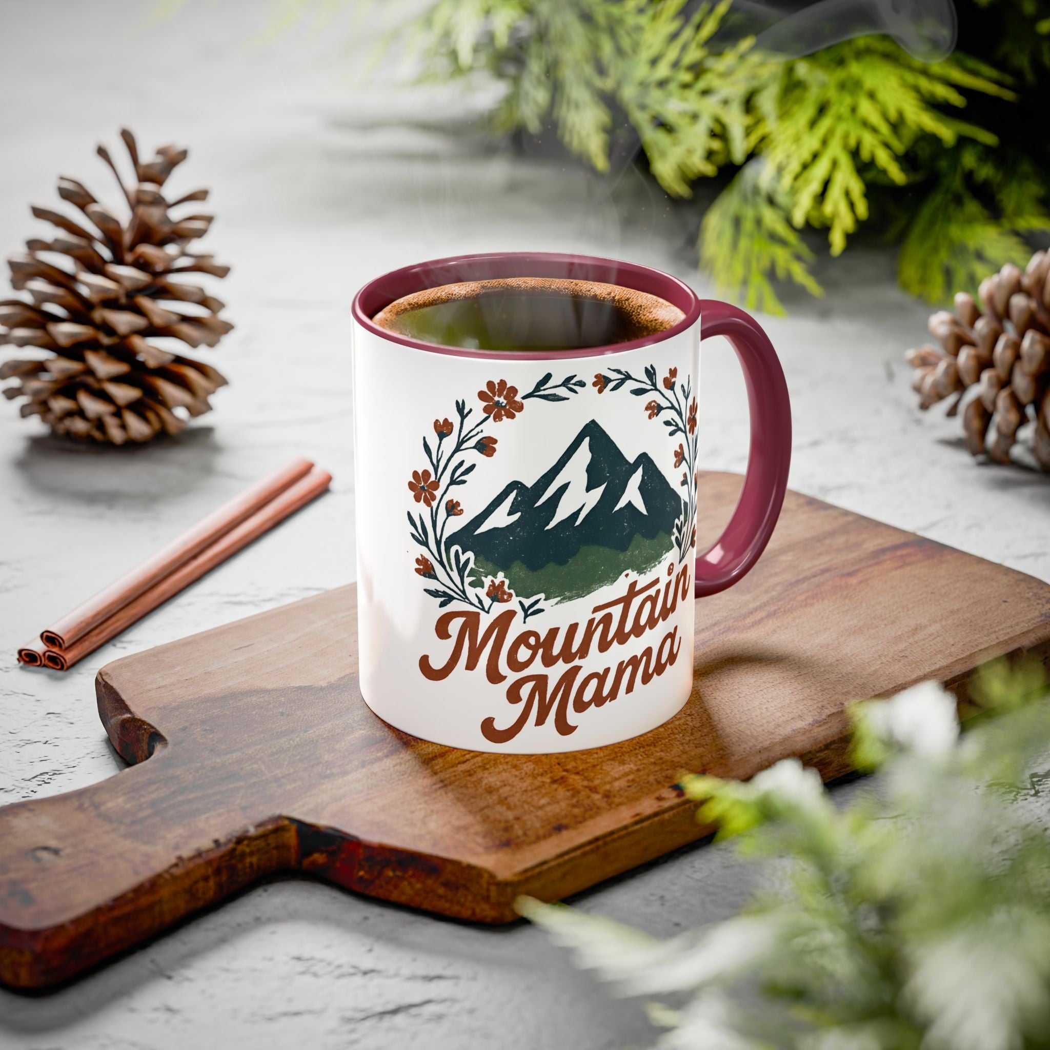Mountain Mama Coffee Mug — 11oz & 15oz Floral Mountain Ceramic Mug