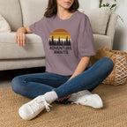 Adventure Awaits T-Shirt — Retro Sunset Forest Graphic Tee