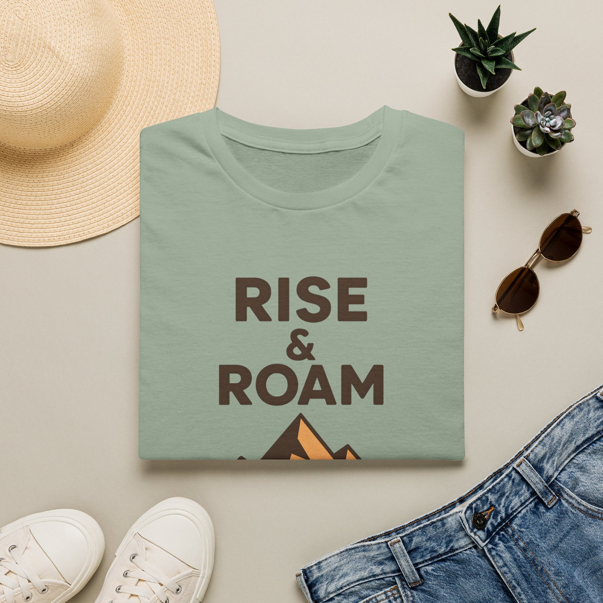 Rise & Roam Mountain T-Shirt — Adventure Graphic Tee for Hikers & Travelers