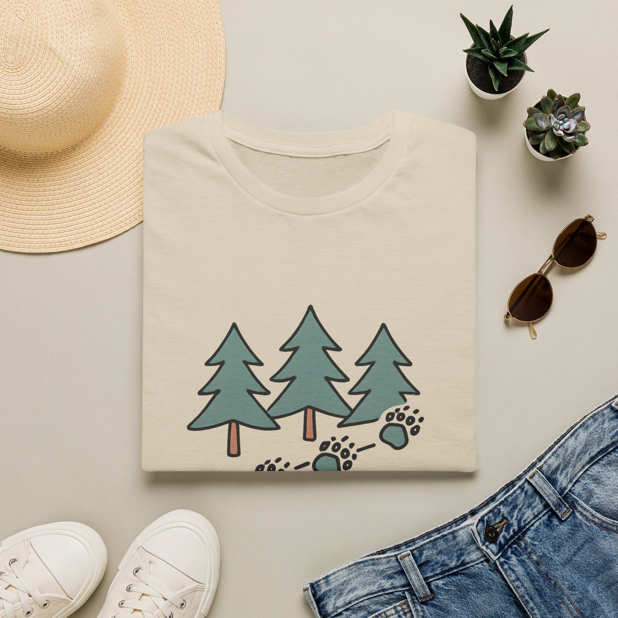 Into the Wild T-Shirt — Pine Trees & Paw Prints Outdoors Tee