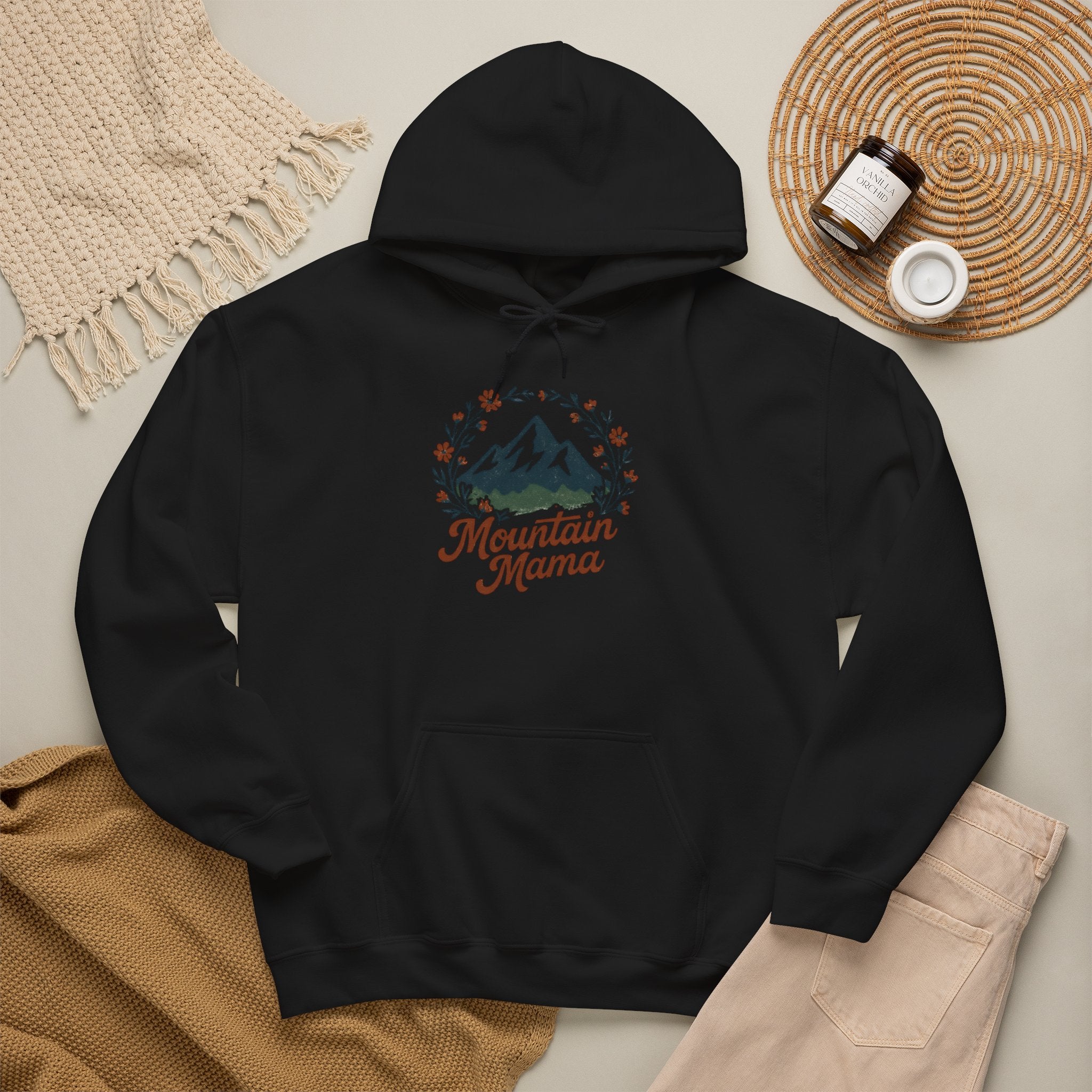 Mountain Mama Hoodie — Floral Mountain Graphic Pullover for Outdoor Moms
