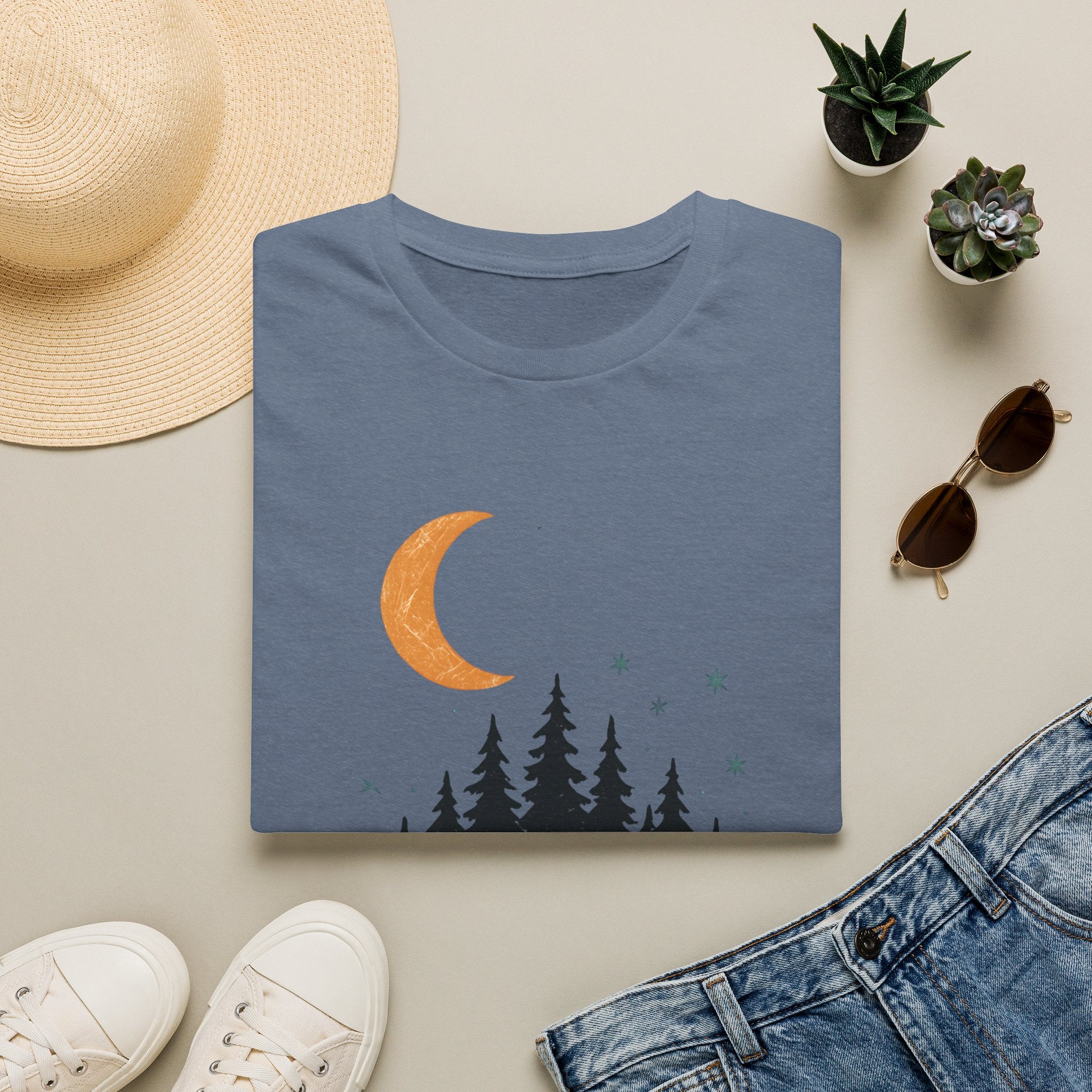 T-Shirt: Retro Camper Night Moon Tee — Forest Van Camping Graphic