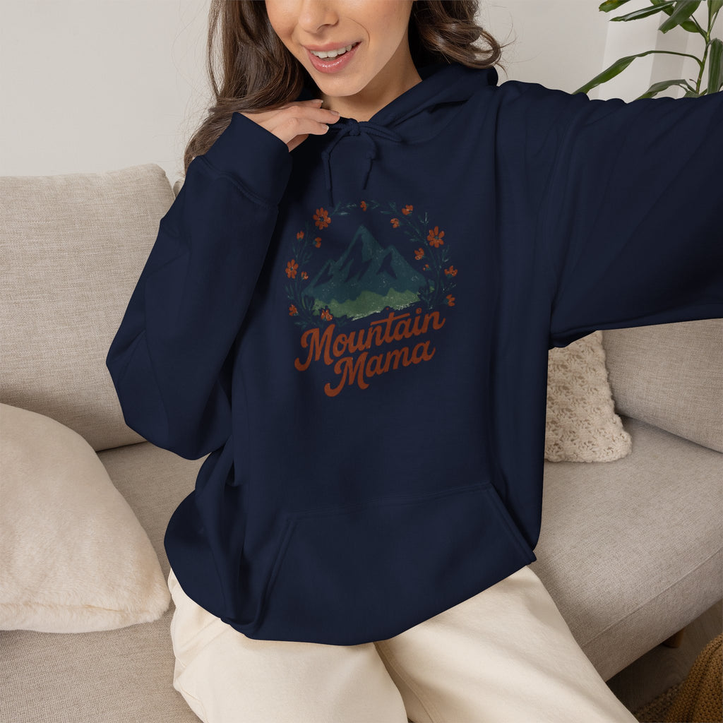 Mountain Mama Hoodie — Floral Mountain Graphic Pullover for Outdoor Moms