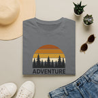 Adventure Awaits T-Shirt — Retro Sunset Forest Graphic Tee