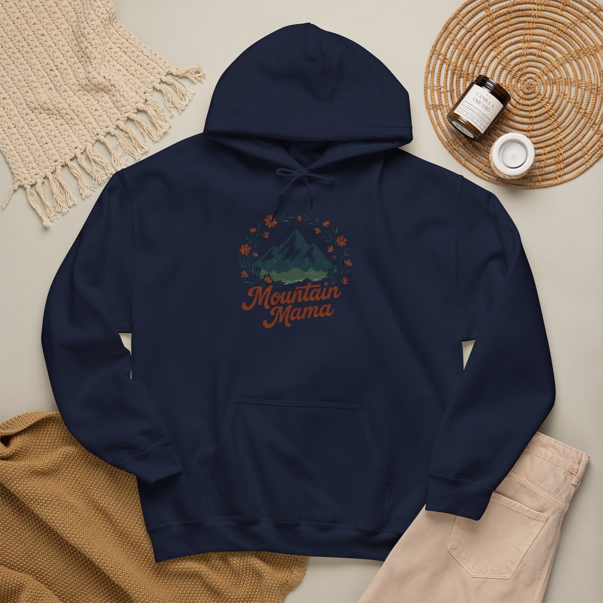 Mountain Mama Hoodie — Floral Mountain Graphic Pullover for Outdoor Moms