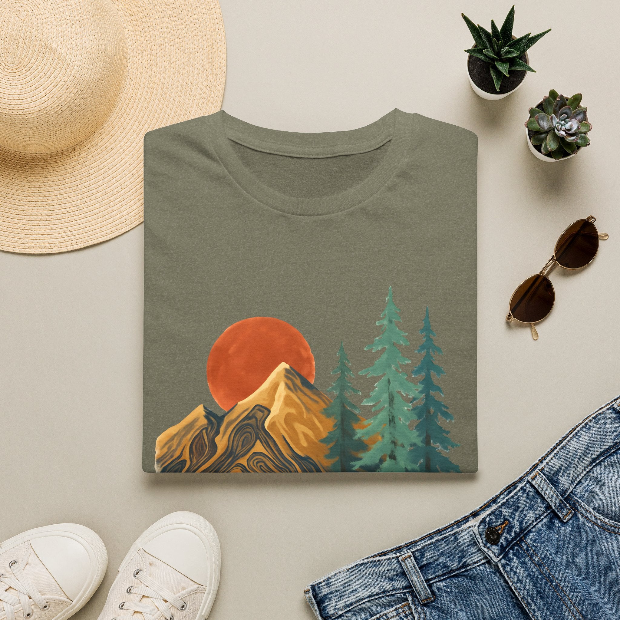 Mountain Sunset T-Shirt — Vintage Pine Forest Graphic