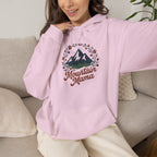 Mountain Mama Hoodie — Floral Mountain Graphic Pullover for Outdoor Moms