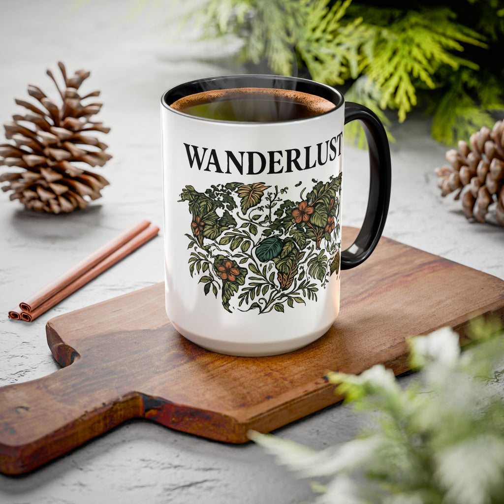 Wanderlust Floral Travel Mug — 11oz/15oz Ceramic Coffee Cup