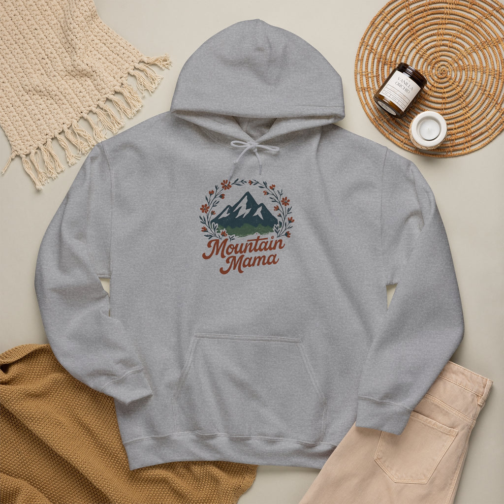 Mountain Mama Hoodie — Floral Mountain Graphic Pullover for Outdoor Moms