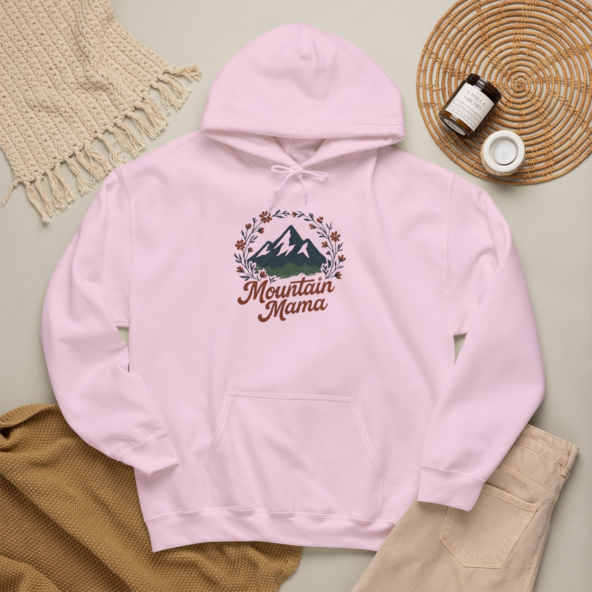 Mountain Mama Hoodie — Floral Mountain Graphic Pullover for Outdoor Moms